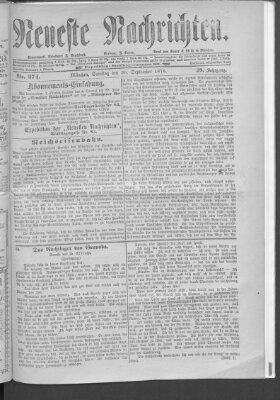 Neueste Nachrichten (Münchner neueste Nachrichten) Samstag 30. September 1876