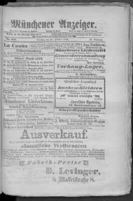 Münchener Anzeiger (Münchner neueste Nachrichten) Dienstag 31. Oktober 1876