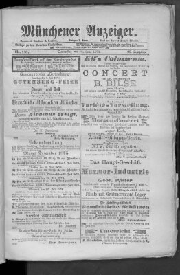 Münchener Anzeiger (Münchner neueste Nachrichten) Donnerstag 29. Juni 1876