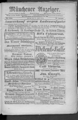 Münchener Anzeiger (Münchner neueste Nachrichten) Freitag 21. Juli 1876