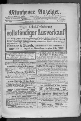 Münchener Anzeiger (Münchner neueste Nachrichten) Donnerstag 3. August 1876