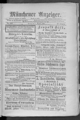 Münchener Anzeiger (Münchner neueste Nachrichten) Freitag 4. August 1876