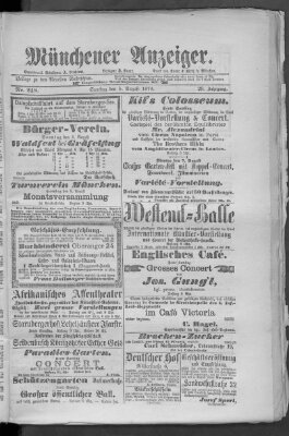 Münchener Anzeiger (Münchner neueste Nachrichten) Samstag 5. August 1876