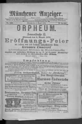 Münchener Anzeiger (Münchner neueste Nachrichten) Mittwoch 9. August 1876