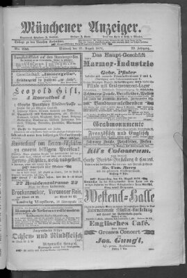 Münchener Anzeiger (Münchner neueste Nachrichten) Mittwoch 23. August 1876