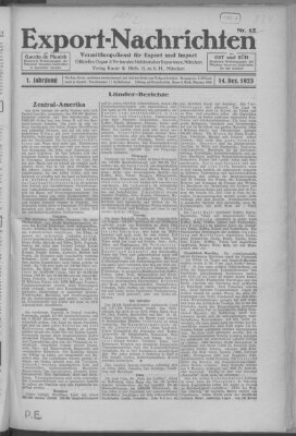 Export-Nachrichten (Münchner neueste Nachrichten) Freitag 14. Dezember 1923