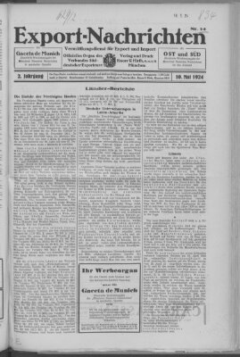 Export-Nachrichten (Münchner neueste Nachrichten) Samstag 10. Mai 1924