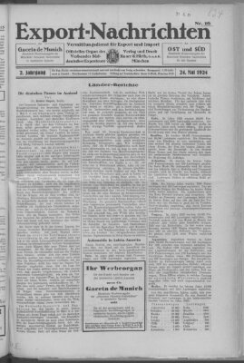 Export-Nachrichten (Münchner neueste Nachrichten) Samstag 24. Mai 1924