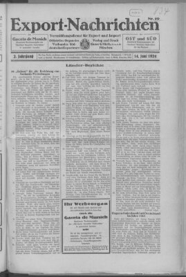 Export-Nachrichten (Münchner neueste Nachrichten) Samstag 14. Juni 1924