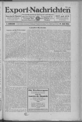 Export-Nachrichten (Münchner neueste Nachrichten) Samstag 28. Juni 1924