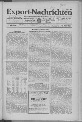 Export-Nachrichten (Münchner neueste Nachrichten) Samstag 15. November 1924