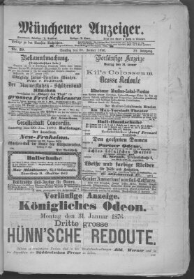 Münchener Anzeiger (Münchner neueste Nachrichten) Samstag 29. Januar 1876