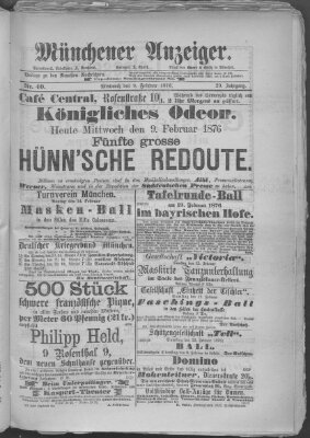 Münchener Anzeiger (Münchner neueste Nachrichten) Dienstag 8. Februar 1876