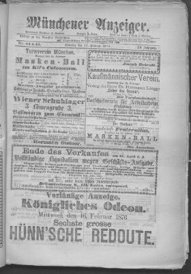 Münchener Anzeiger (Münchner neueste Nachrichten) Sonntag 13. Februar 1876