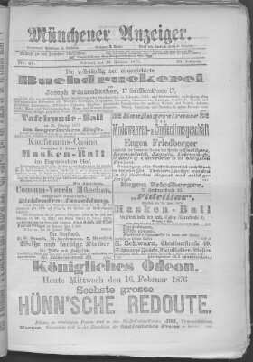 Münchener Anzeiger (Münchner neueste Nachrichten) Mittwoch 16. Februar 1876