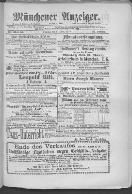 Münchener Anzeiger (Münchner neueste Nachrichten) Sonntag 5. März 1876