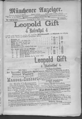 Münchener Anzeiger (Münchner neueste Nachrichten) Sonntag 9. April 1876