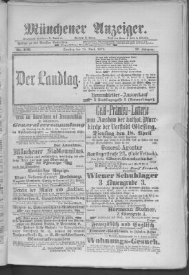 Münchener Anzeiger (Münchner neueste Nachrichten) Samstag 15. April 1876