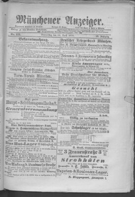 Münchener Anzeiger (Münchner neueste Nachrichten) Donnerstag 20. April 1876