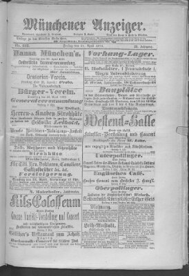 Münchener Anzeiger (Münchner neueste Nachrichten) Freitag 21. April 1876