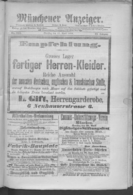 Münchener Anzeiger (Münchner neueste Nachrichten) Samstag 22. April 1876