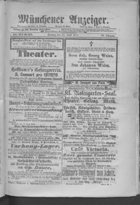 Münchener Anzeiger (Münchner neueste Nachrichten) Sonntag 23. April 1876