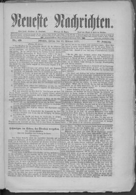 Neueste Nachrichten (Münchner neueste Nachrichten) Freitag 18. Februar 1876