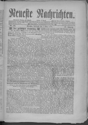 Neueste Nachrichten (Münchner neueste Nachrichten) Mittwoch 1. März 1876