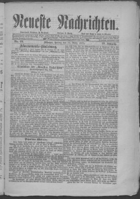 Neueste Nachrichten (Münchner neueste Nachrichten) Freitag 17. März 1876