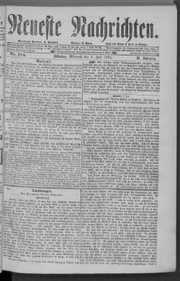 Neueste Nachrichten (Münchner neueste Nachrichten) Mittwoch 3. Juli 1878