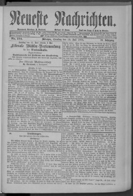 Neueste Nachrichten (Münchner neueste Nachrichten) Samstag 13. Juli 1878