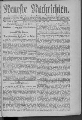 Neueste Nachrichten (Münchner neueste Nachrichten) Sonntag 28. Juli 1878