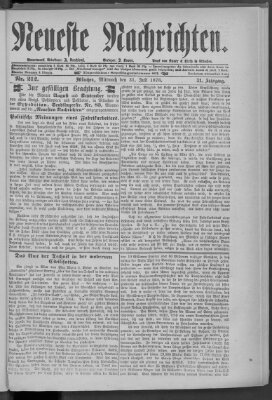 Neueste Nachrichten (Münchner neueste Nachrichten) Mittwoch 31. Juli 1878