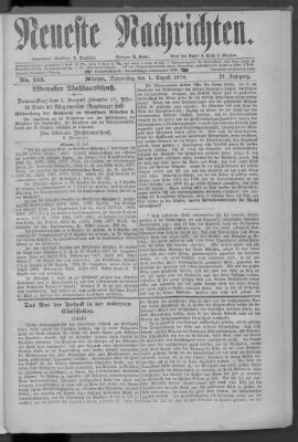 Neueste Nachrichten (Münchner neueste Nachrichten) Donnerstag 1. August 1878