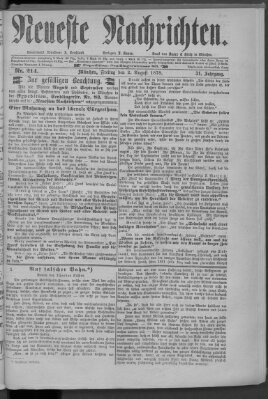 Neueste Nachrichten (Münchner neueste Nachrichten) Freitag 2. August 1878