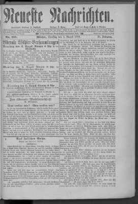 Neueste Nachrichten (Münchner neueste Nachrichten) Samstag 3. August 1878