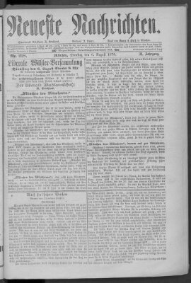 Neueste Nachrichten (Münchner neueste Nachrichten) Dienstag 6. August 1878