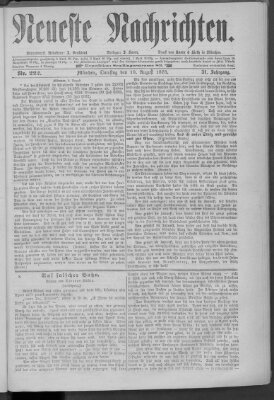 Neueste Nachrichten (Münchner neueste Nachrichten) Samstag 10. August 1878