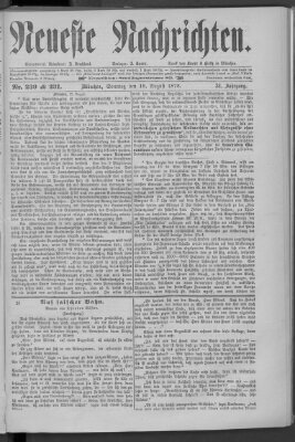 Neueste Nachrichten (Münchner neueste Nachrichten) Sonntag 18. August 1878