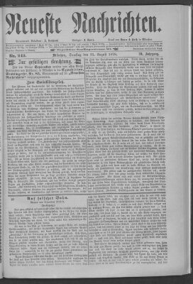 Neueste Nachrichten (Münchner neueste Nachrichten) Samstag 31. August 1878