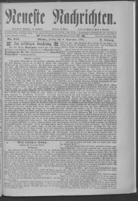 Neueste Nachrichten (Münchner neueste Nachrichten) Freitag 6. September 1878