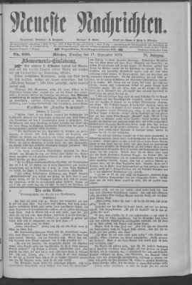 Neueste Nachrichten (Münchner neueste Nachrichten) Dienstag 17. September 1878