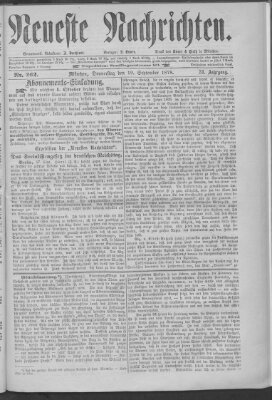 Neueste Nachrichten (Münchner neueste Nachrichten) Donnerstag 19. September 1878