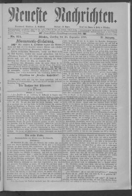 Neueste Nachrichten (Münchner neueste Nachrichten) Samstag 28. September 1878