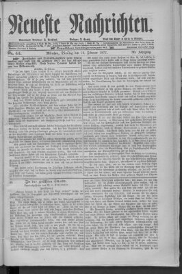 Neueste Nachrichten (Münchner neueste Nachrichten) Dienstag 13. Februar 1877