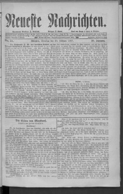 Neueste Nachrichten (Münchner neueste Nachrichten) Dienstag 20. Februar 1877