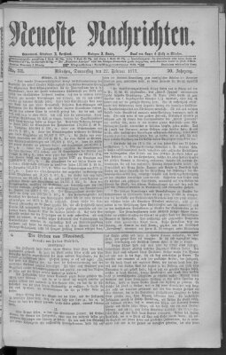 Neueste Nachrichten (Münchner neueste Nachrichten) Donnerstag 22. Februar 1877