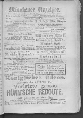 Münchener Anzeiger (Münchner neueste Nachrichten) Mittwoch 7. Februar 1877