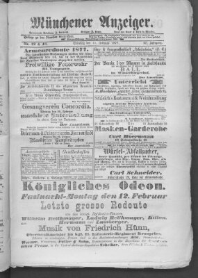 Münchener Anzeiger (Münchner neueste Nachrichten) Sonntag 11. Februar 1877