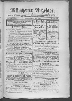 Münchener Anzeiger (Münchner neueste Nachrichten) Sonntag 15. April 1877